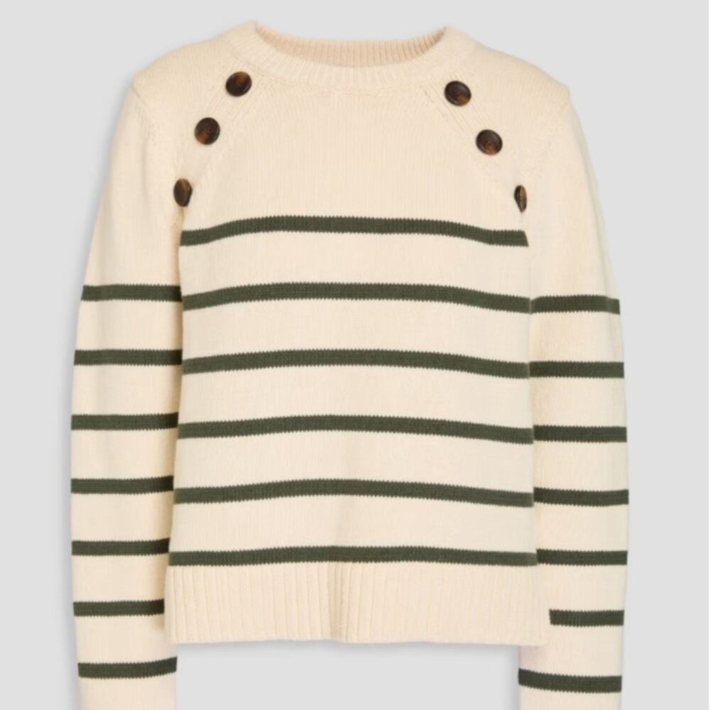 VERONICA BEARD $160 Virke Button-Embellished Striped Cotton Sweater Small